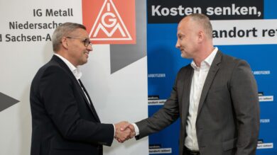Die beiden Verhandlungsführer Thorsten Gröger (links) und Mladen Petkovic sind in der ersten Verhandlungsrunde nicht einig geworden. | Foto:  Heiko Stumpe