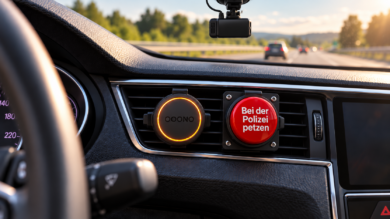 Dashcam und Blitzer-Warner sind rechtlich schwierig, wenn nicht sogar verboten. Doch mit dem neuen "Bei der Polizei petzen"-Button kommt alles wieder in Ordnung. | Foto: mit KI generiert