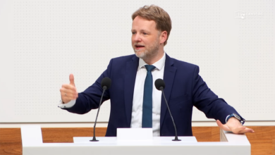 Gerald Heere verteidigt den Haushaltsentwurf. | Foto: Plenar-TV/Screenshot: Link