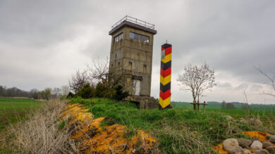 The historical border tower of the GDR, a watchtower near Bleckede, Lower Saxony, Germany.