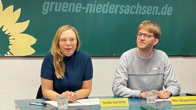 Greta Garlichs, Grünen-Landesvorsitzende, und ihr Co-Vorsitzender Maximilian Strautmann | Foto: Wallbaum