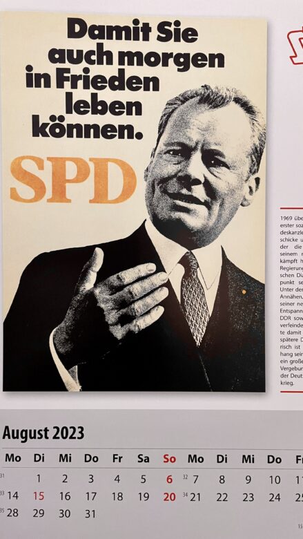 Kalenderblatt mit Wahlplakat von Willy Brandt