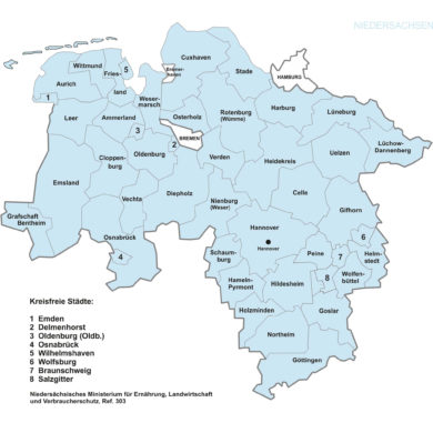Muss die Landkarte Niedersachsens überarbeitet werden? -Quelle: www.niedersachsen.de