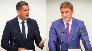 Streiten über den VW-Kurs: Olaf Lies (links) und Sebastian Lechner. | Fotos: Screenshot/Plenar-TV