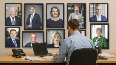 Politiker-Porträts fürs Teamgefühl: So könnte demnächst ein typischer Behördenarbeitsplatz in der Stadt Hannover aussehen. | Foto: RB/Montage: Link