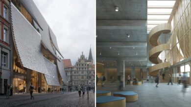 So soll das "Haus der Musik" laut Entwurf des Architektenbüros Adept aus Kopenhagen künftig außen und innen aussehen. | Grafik: ADEPT