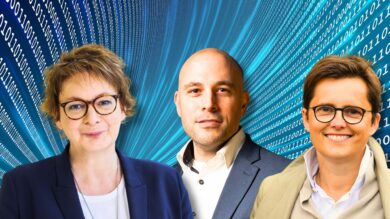 Wollen Niedersachsens Verwaltung digitaler machen (von links): Daniela Behrens, Alexander Georgiadis und Anke Pörksen. | Foto: Ole Spata, privat, StK, Mohssen Assanimoghadda