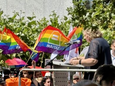 Kerstin Tack bei der Demonstration des "Bündnis Starker Sozialstaat" vor dem Landtag. | Foto: Beelte-Altwig