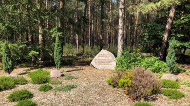 Gedenkstein für die getöteten Feuerwehrleute im Waldstück bei Meinersen. | Foto: Wallbaum