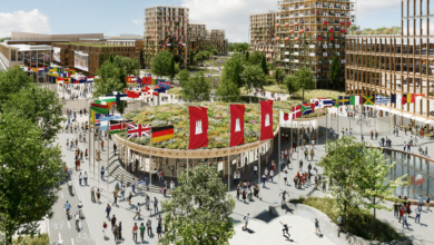 So könnte das Zentrum des Olympischen Dorfes in Hamburg aussehen. | Grafik: Cobe