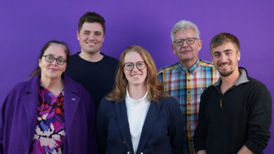 Der neue Volt-Landesvorstand (von links): Yvonne Dannemann, Jannik Kronemeyer, Anna-Marie Herrmann, Stefan Niemeier und John Finder. | Foto: Volt